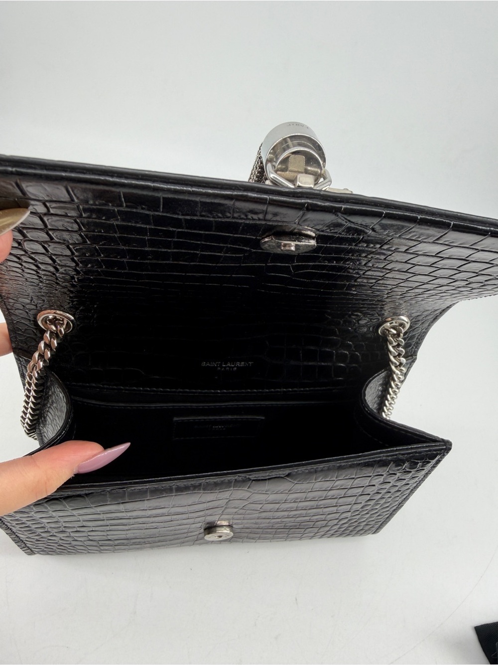 Saint Laurent Kate Monogramme Black Croc-Embossed Leather Bag with Tassel - Picture 7 of 11